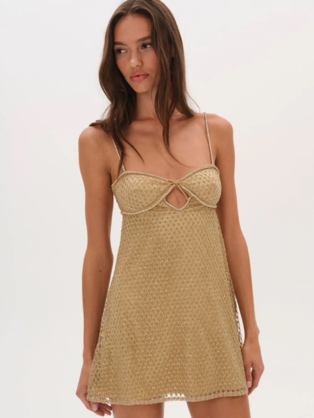 For Love & Lemons Metallic Gold Mini Dress